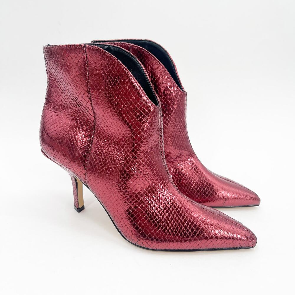 Marc Fisher LTD Boots Size 6 Haylian Point Toe Ankle Reptile Print Metallic Heel